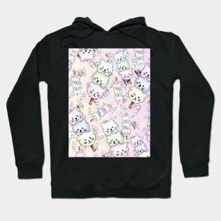 cute cat dango pattern on pink and cream Hoodie